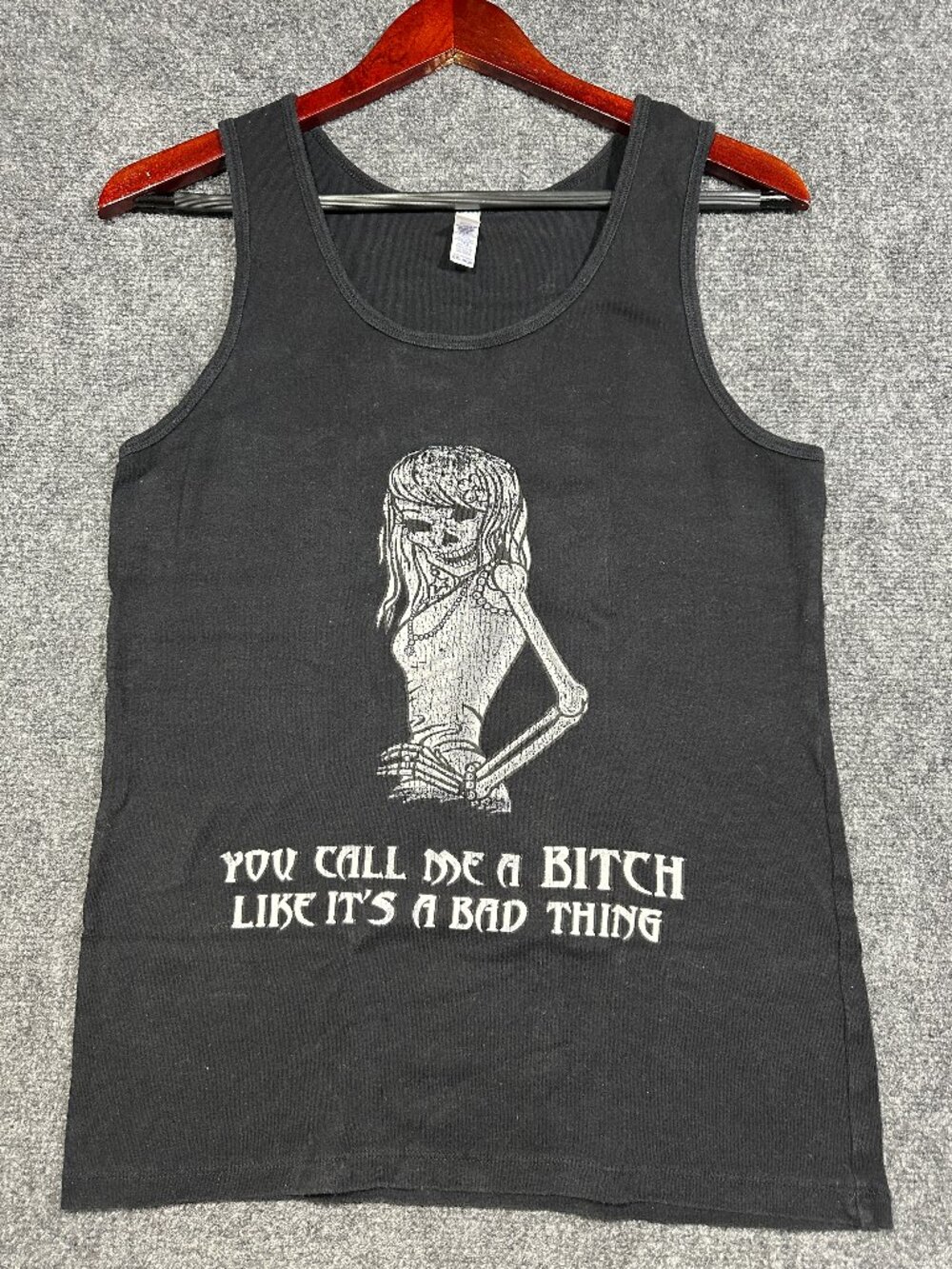 Bella Top Womens XXL Tank Black Cotton Skeleton Goth Y2K Like Its a Bad Thing